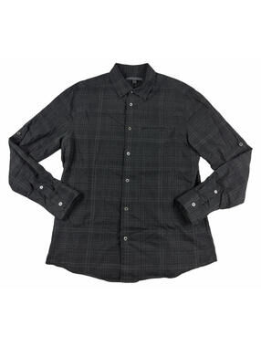 John Varvatos Long Sleeve Button Up Shirt Flannel Cotton Plaid Grey Black Size S